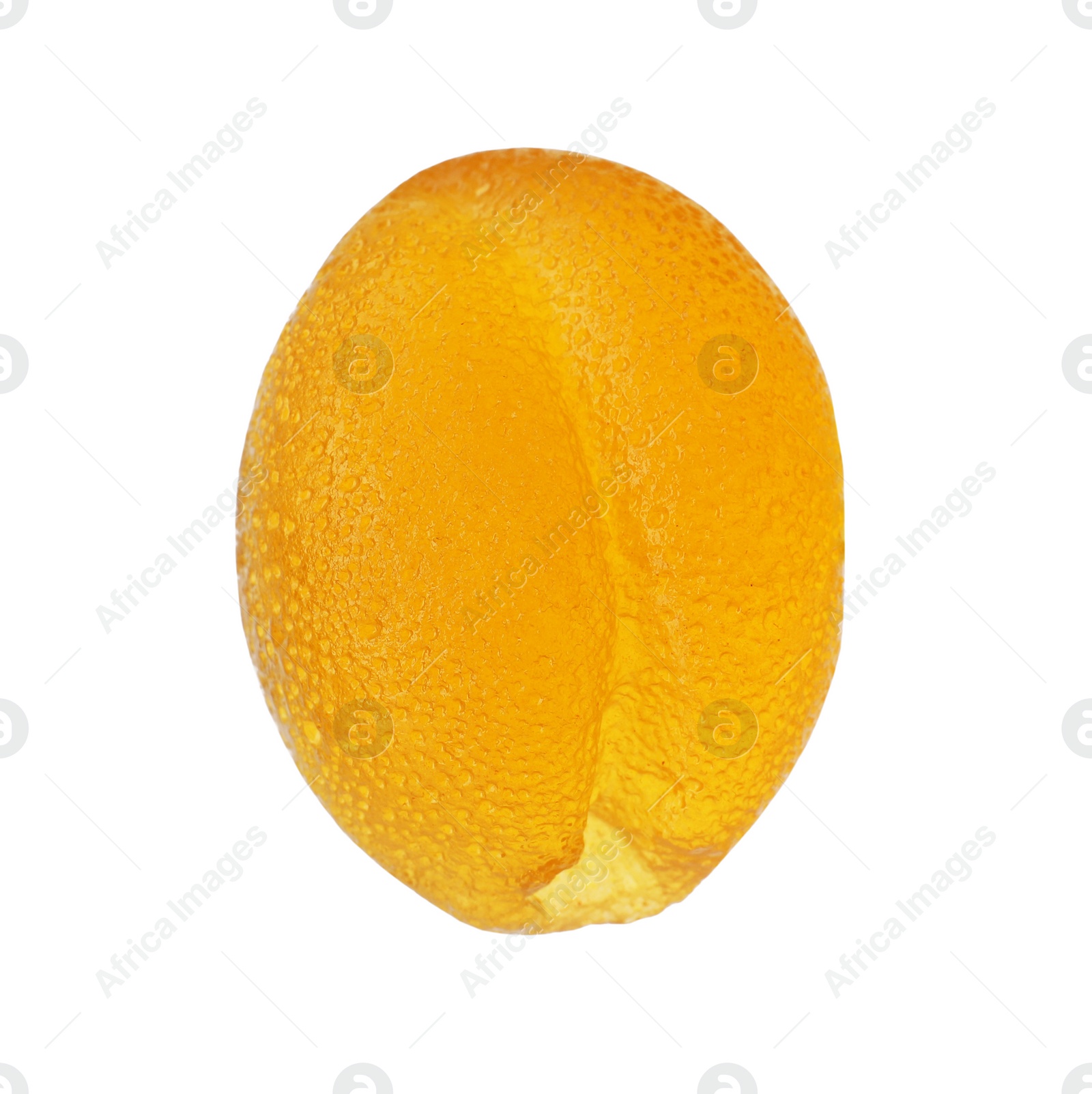 Photo of Delicious yellow gummy candy isolated on white