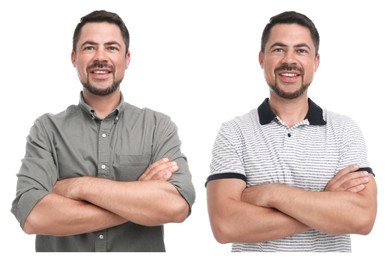 Portrait of twin brothers on white background