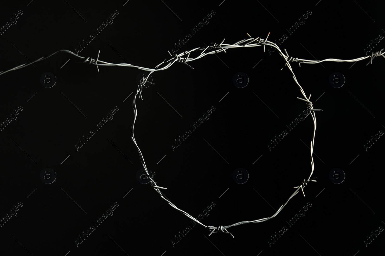 Photo of Shiny metal barbed wire on black background