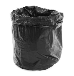 Photo of Black plastic garbage bag isolated on white