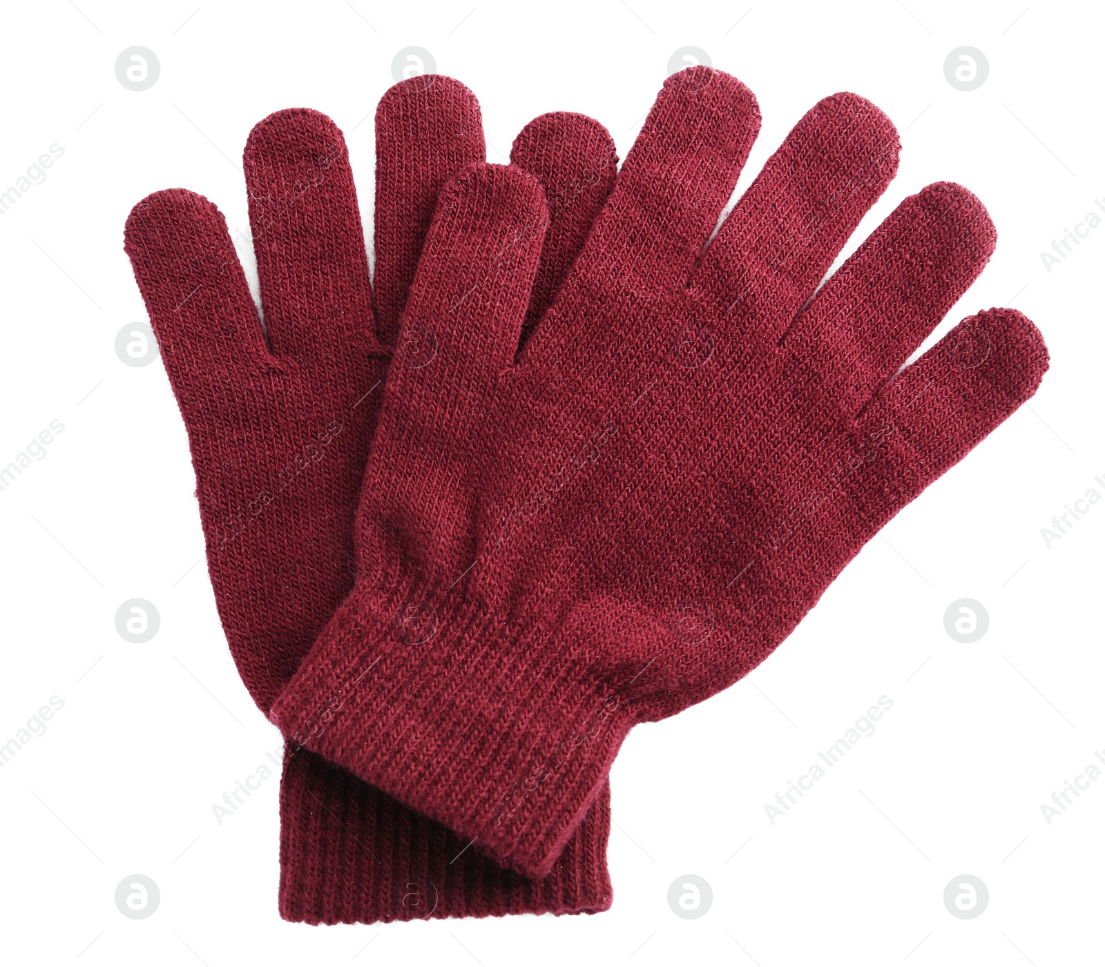 Photo of Woolen gloves on white background, flat lay. Winter clothes