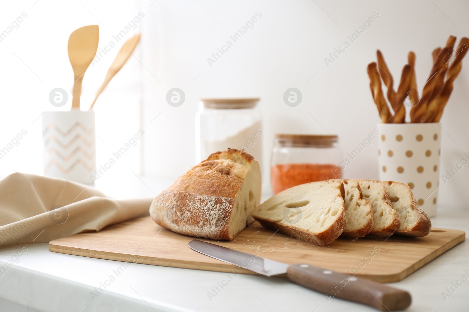 Photo of Loaf of bread on counter in kitchen