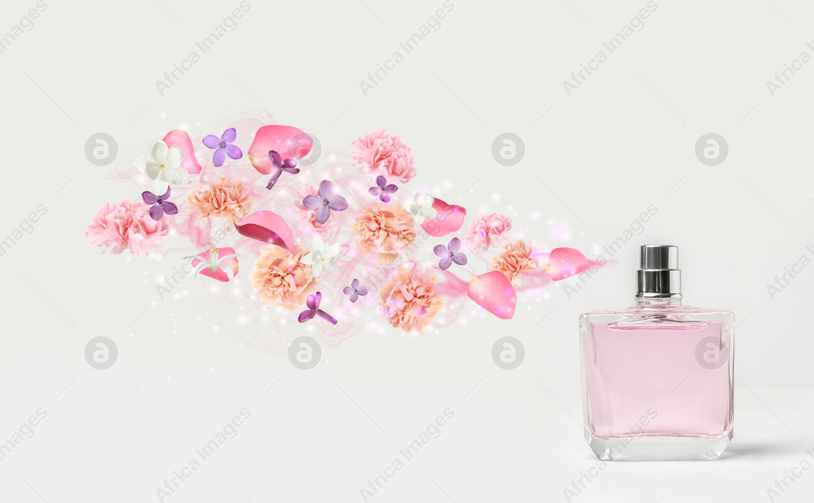 Image of Perfume with floral scent on white background