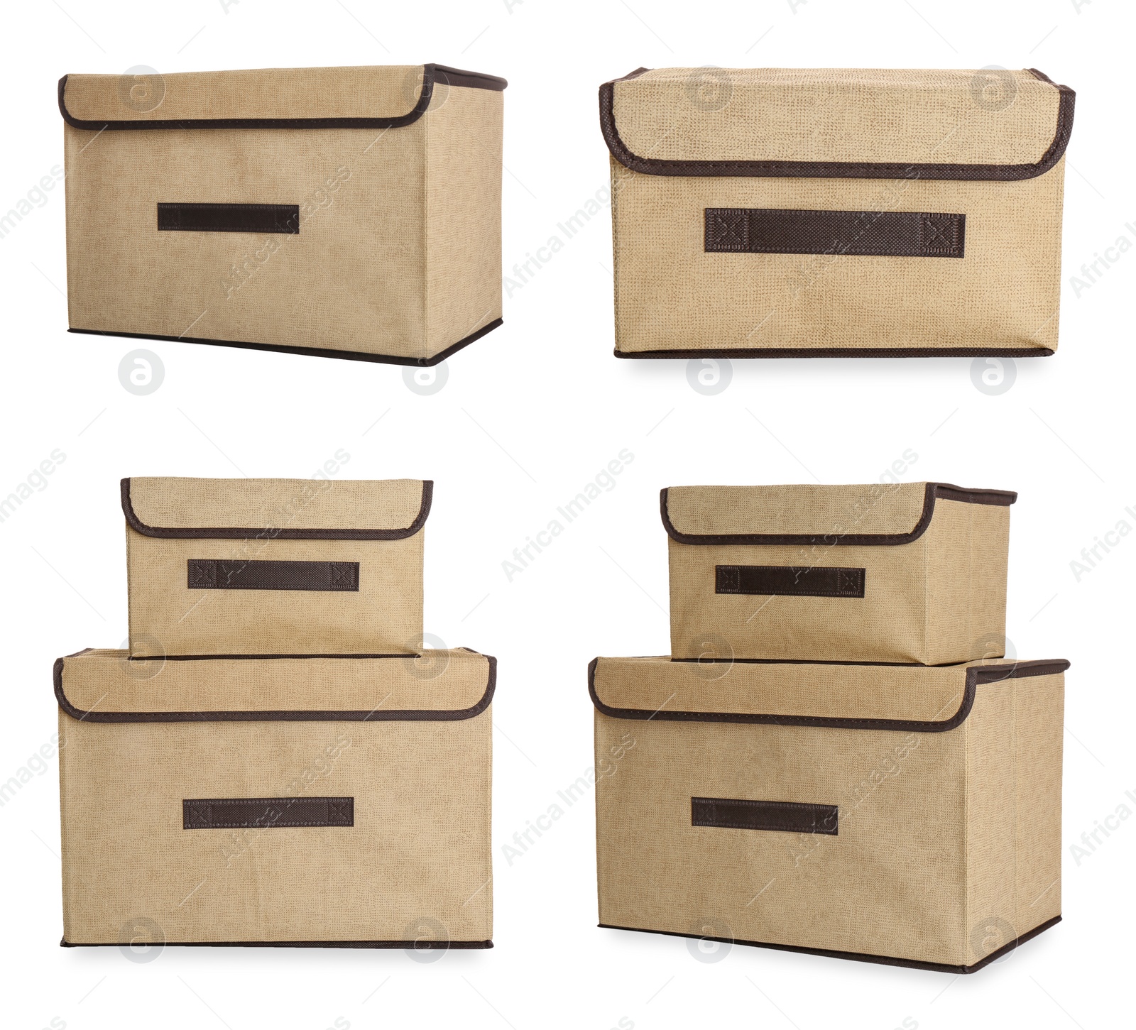 Image of Set with textile storage cases on white background 