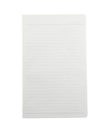 Lined notebook sheet isolated on white, top view