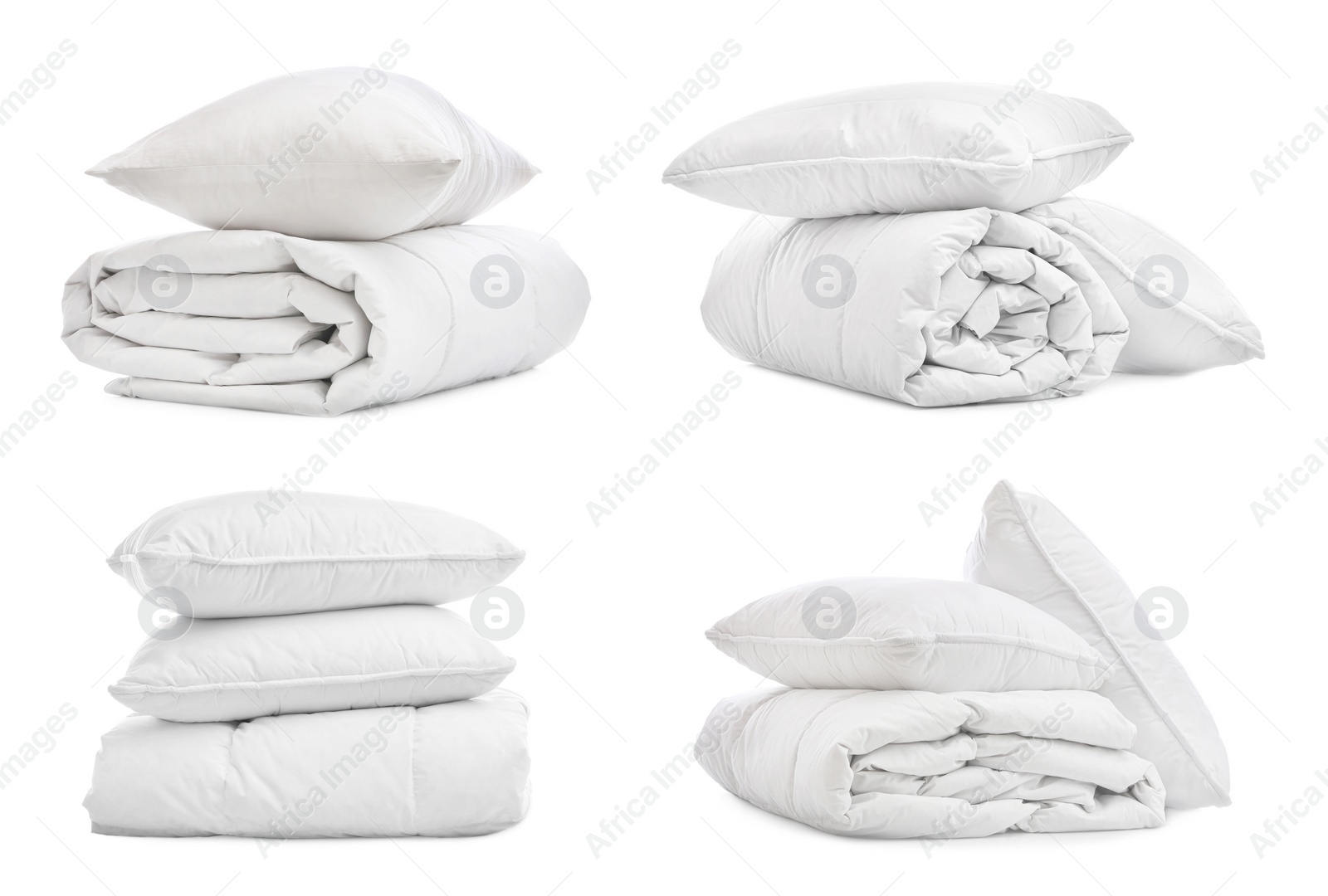 Image of Set of blankets and pillows isolated on white