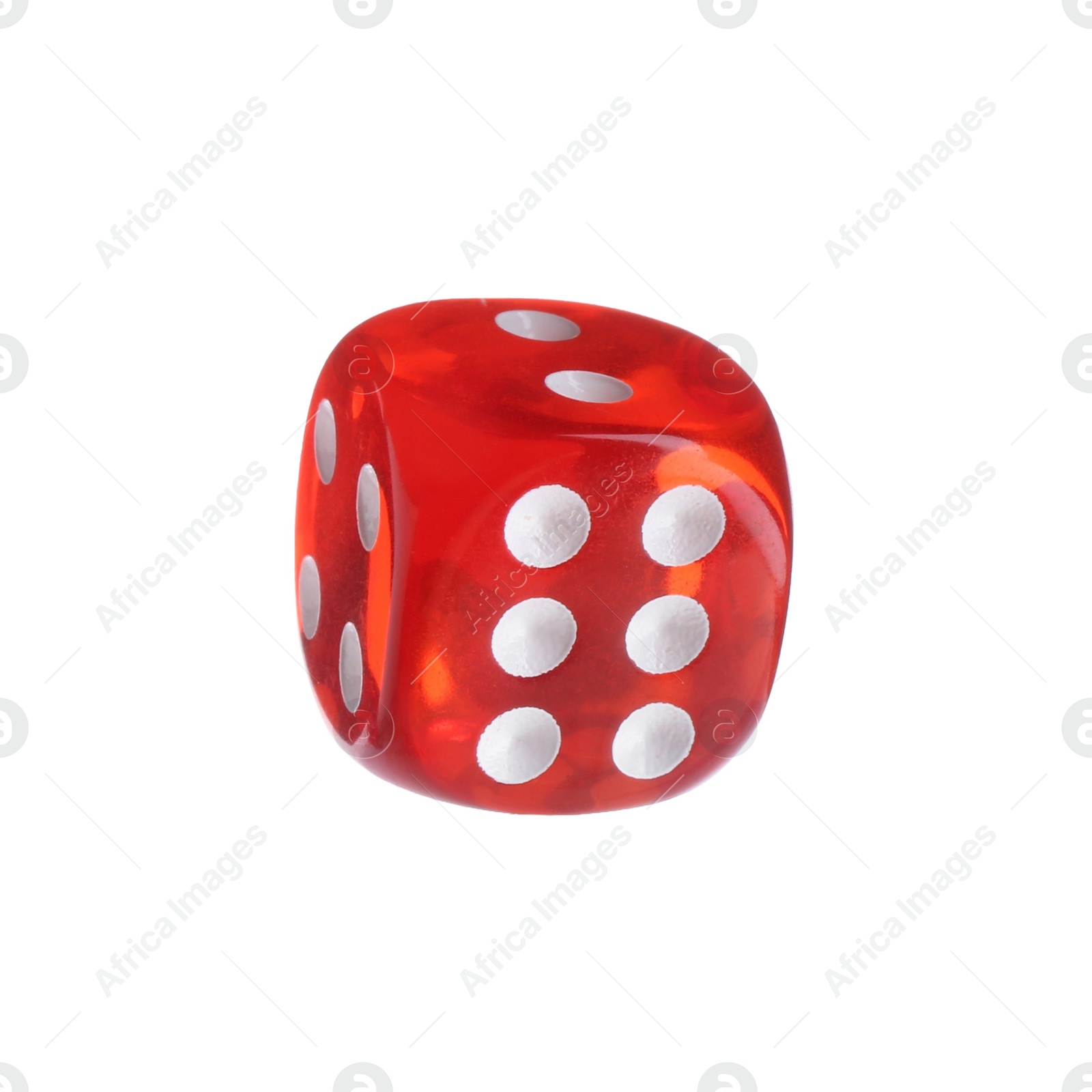 Photo of One red game dice isolated on white