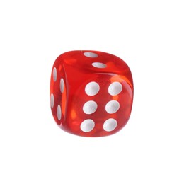 Photo of One red game dice isolated on white