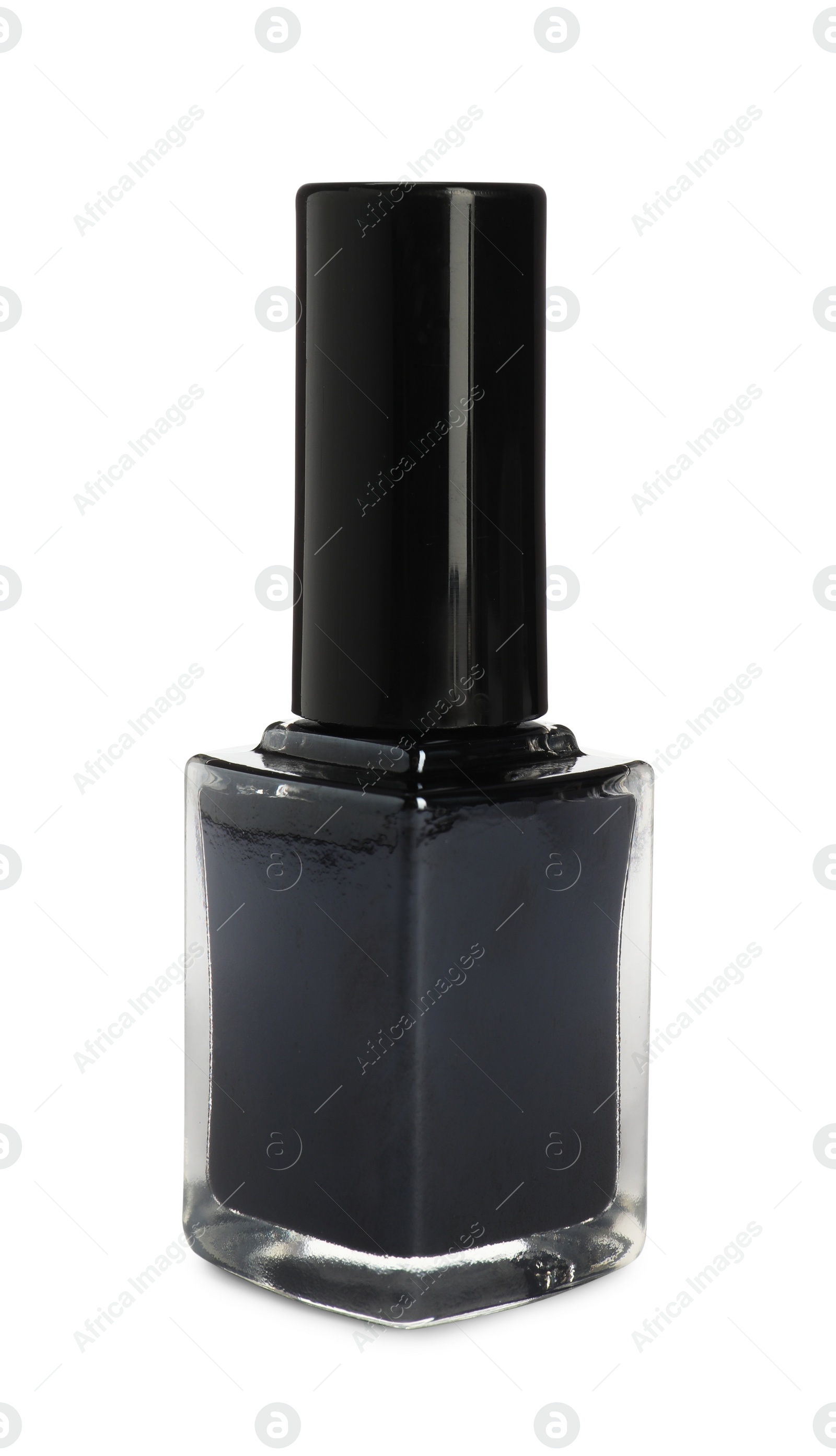 Photo of Black nail polish in bottle isolated on white