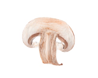 Photo of Piece of fresh champignon mushroom on white background