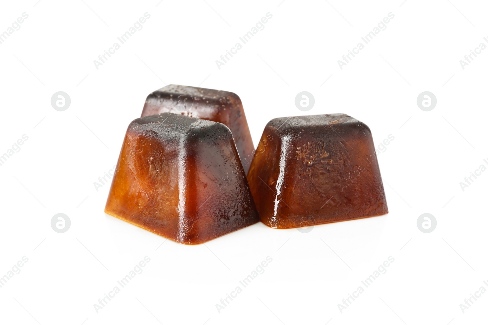 Photo of Ice cubes made with coffee on white background