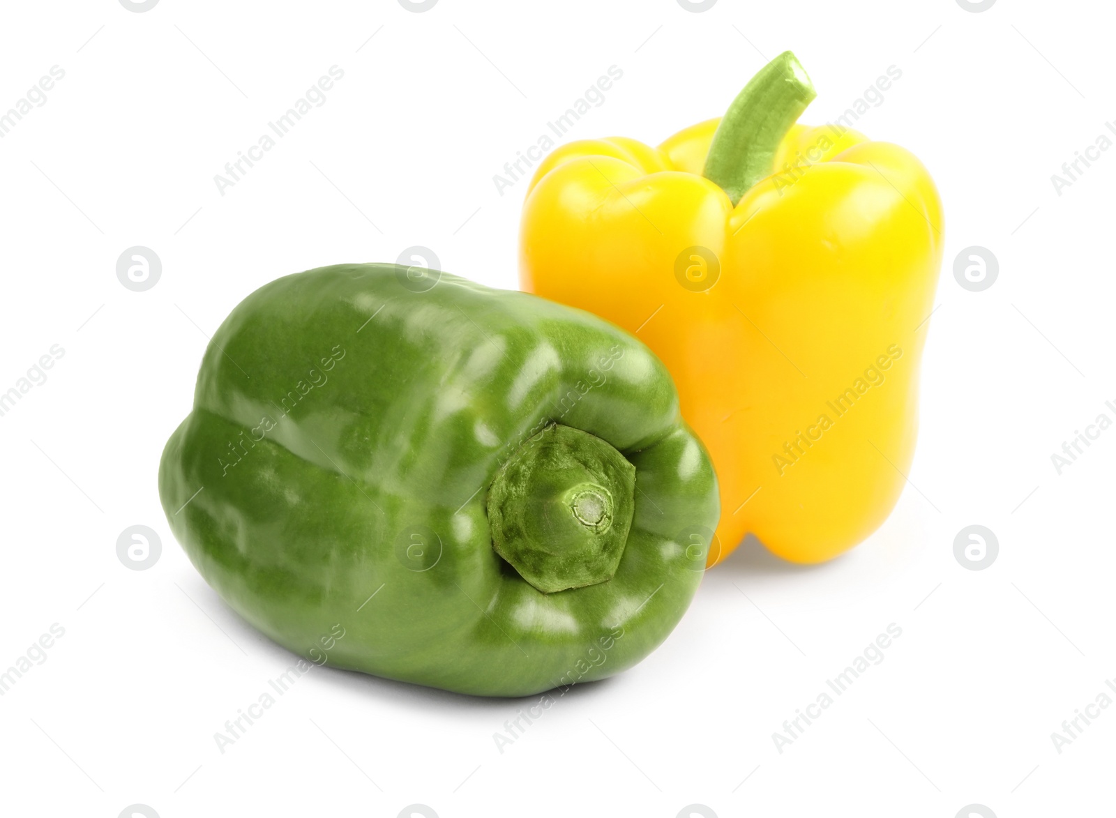 Photo of Fresh ripe bell peppers on white background