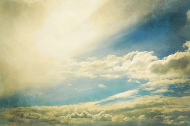 Image of View of beautiful sky with clouds. Retro style filter 