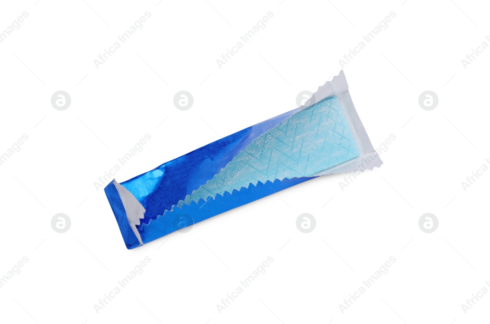 Photo of Unwrapped stick of chewing gum isolated on white, top view