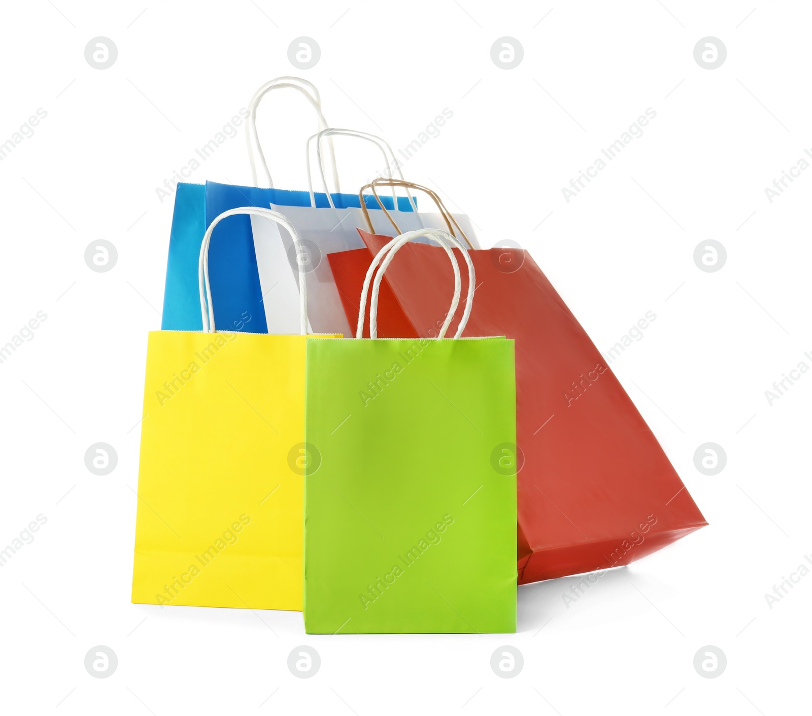 Photo of Mockup of paper shopping bags on white background