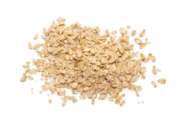 Pile of rolled oats isolated on white, top view