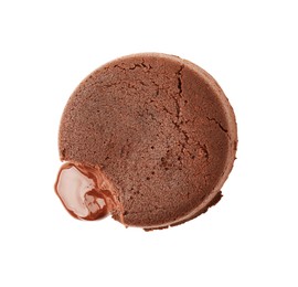 Photo of One delicious chocolate fondant isolated on white, top view