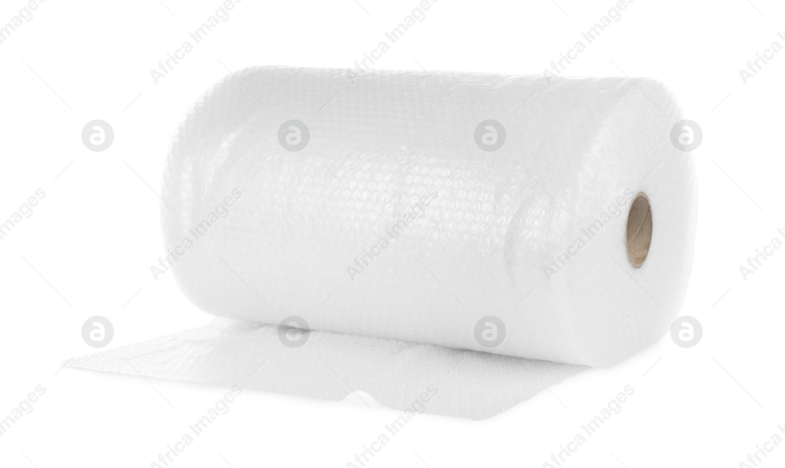 Photo of Transparent bubble wrap roll isolated on white