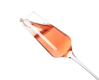 Glass of rose champagne isolated on white