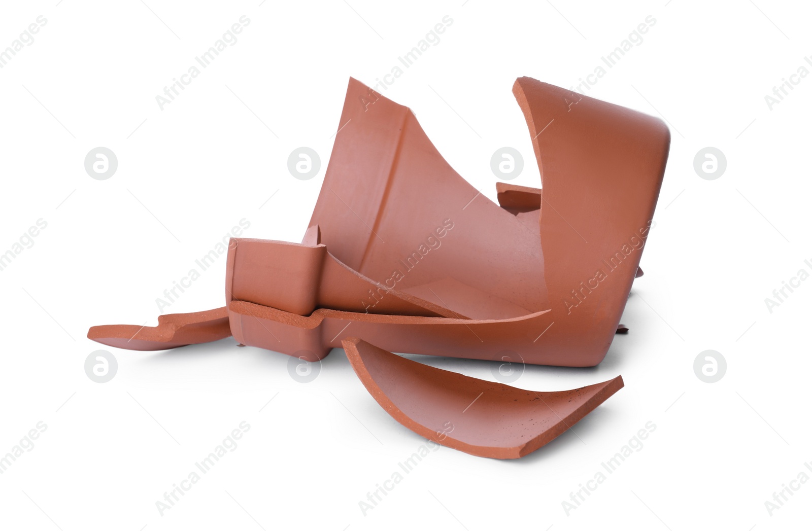 Photo of Broken terracotta flower pot isolated on white