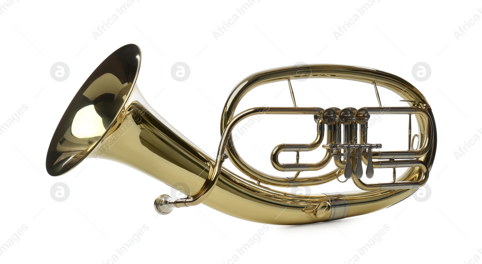 Photo of Tenor horn isolated on white. Wind musical instrument