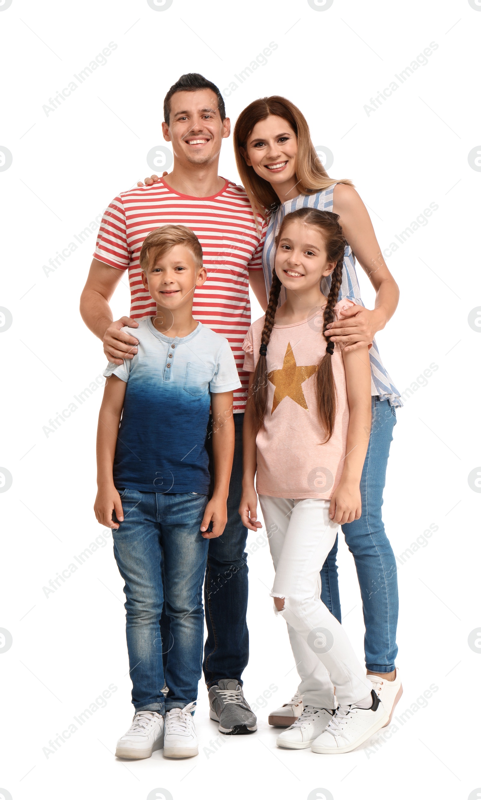 Photo of Happy family with children on white background