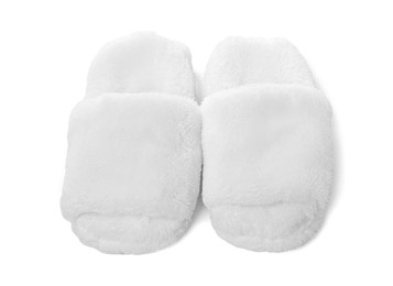 Photo of Pair of soft slippers isolated on white