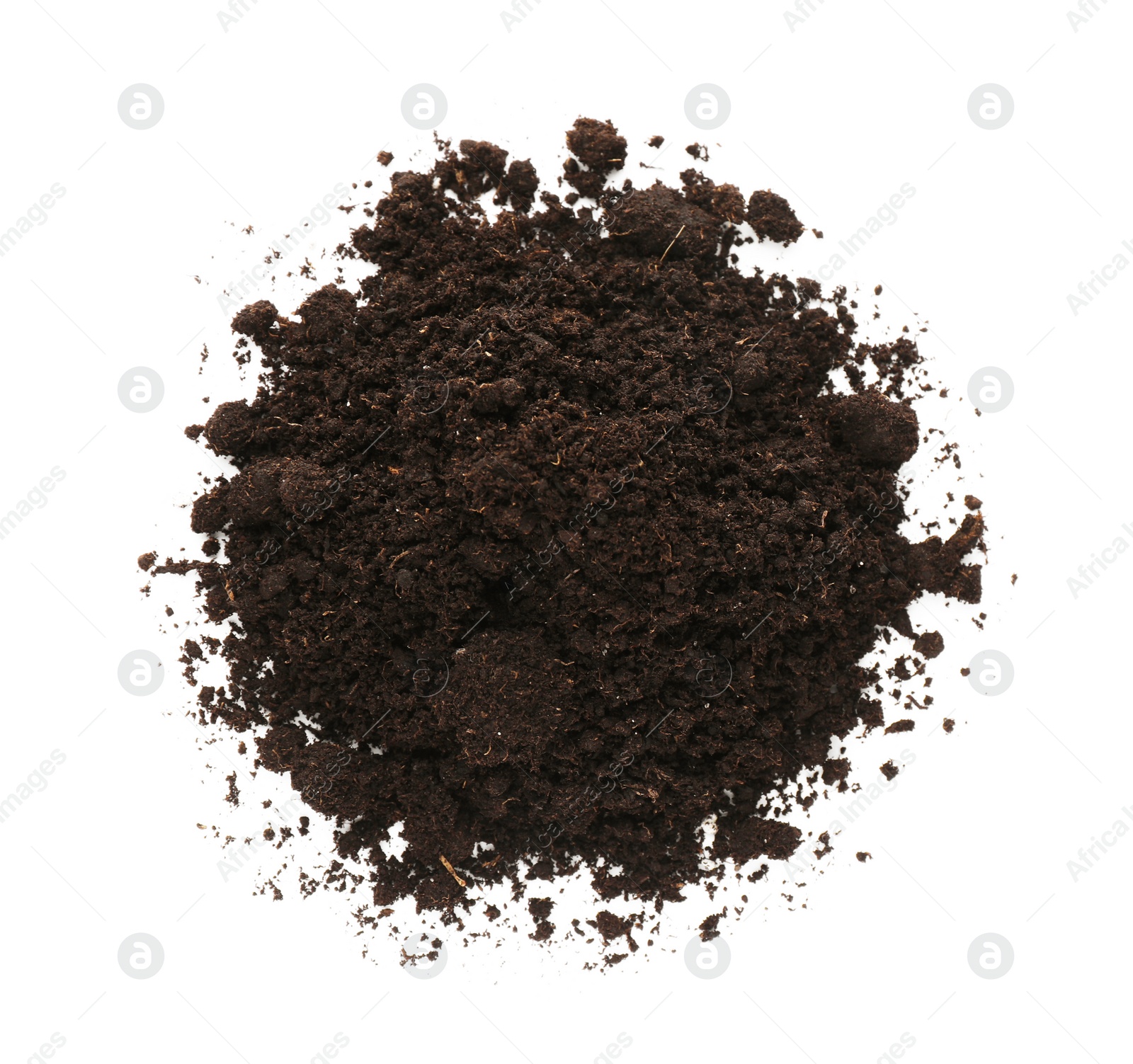 Photo of Pile of soil on white background, top view. Fertile ground