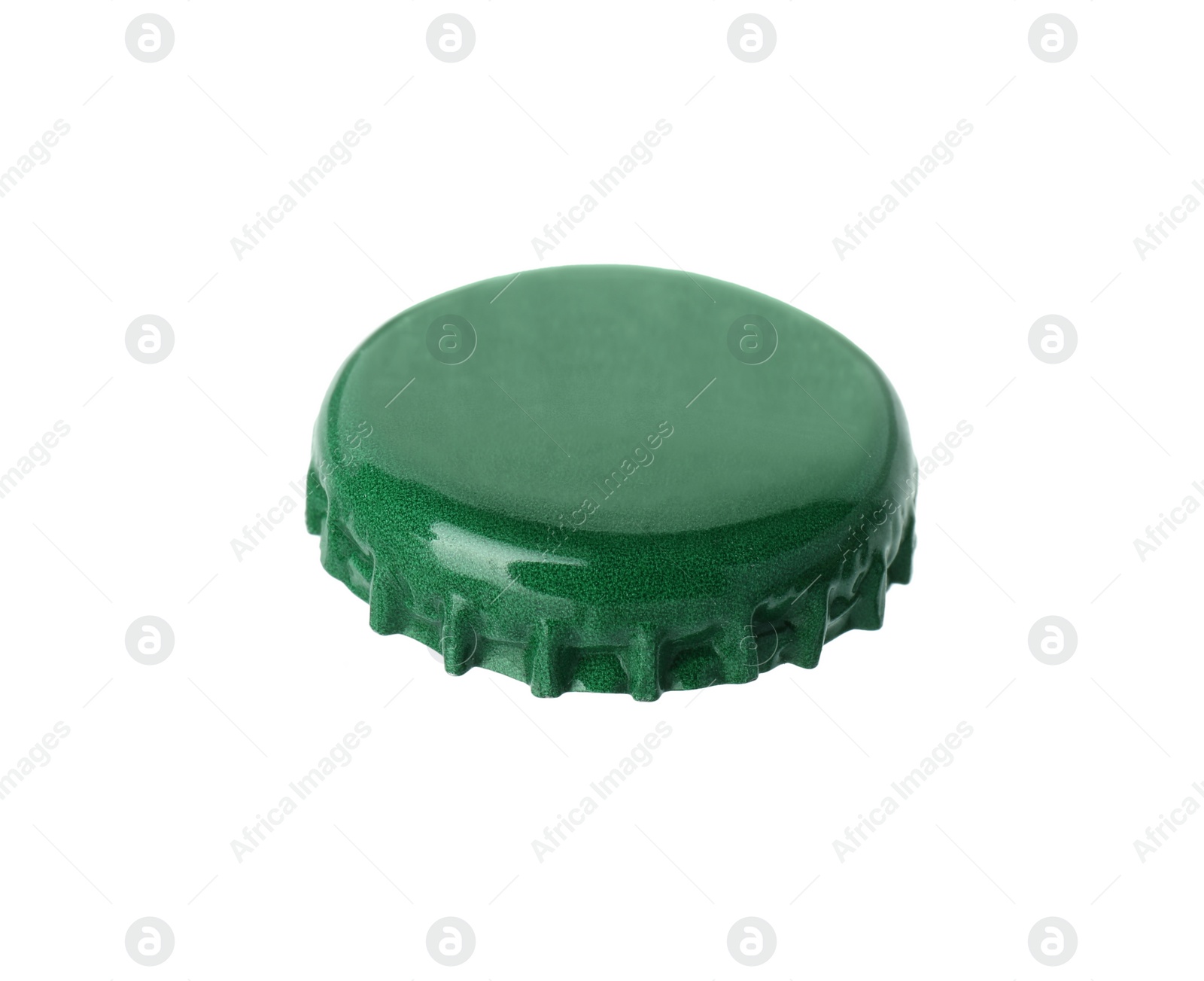 Photo of One green beer bottle cap isolated on white