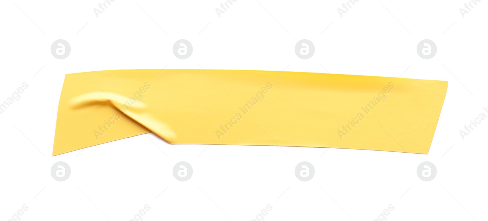 Photo of Piece of yellow insulating tape isolated on white, top view