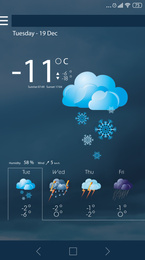 Image of Weather forecast widget on screen. Mobile application