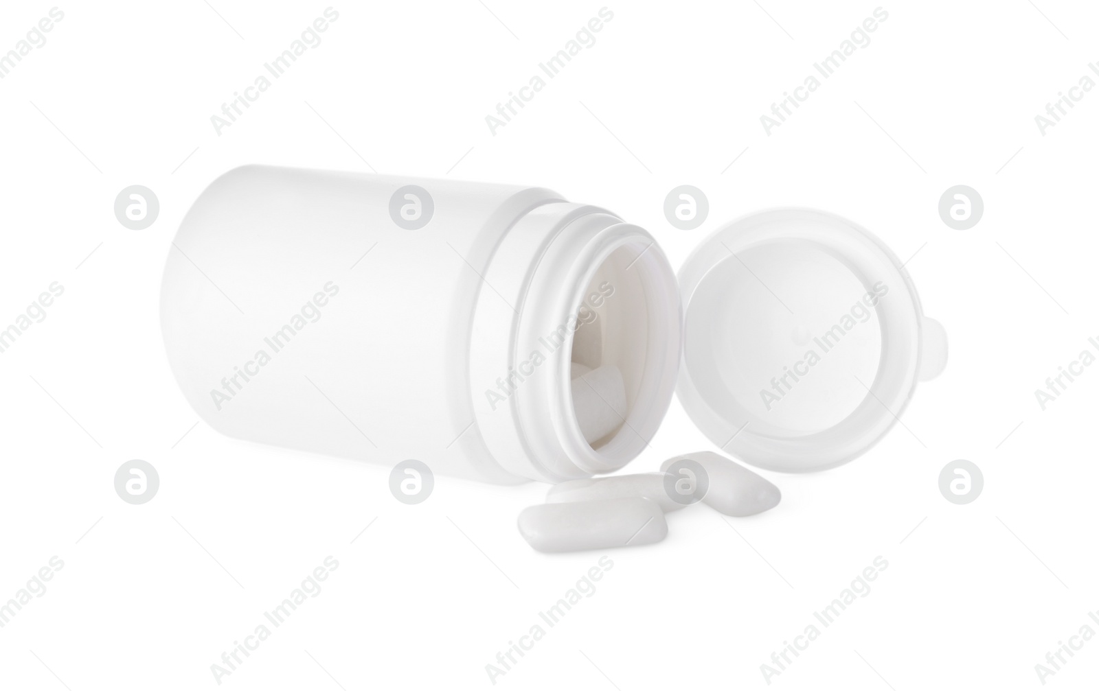 Photo of Jar with chewing gums on white background