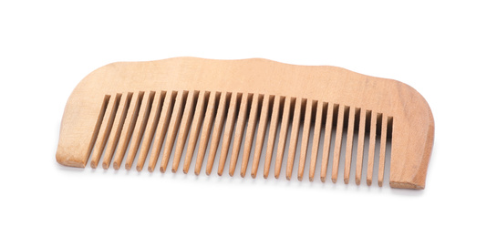 Photo of New wooden hair comb isolated on white