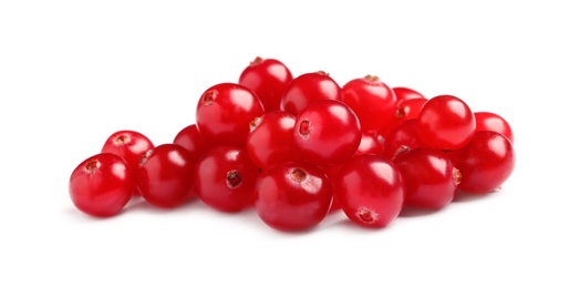 Pile of fresh cranberries on white background