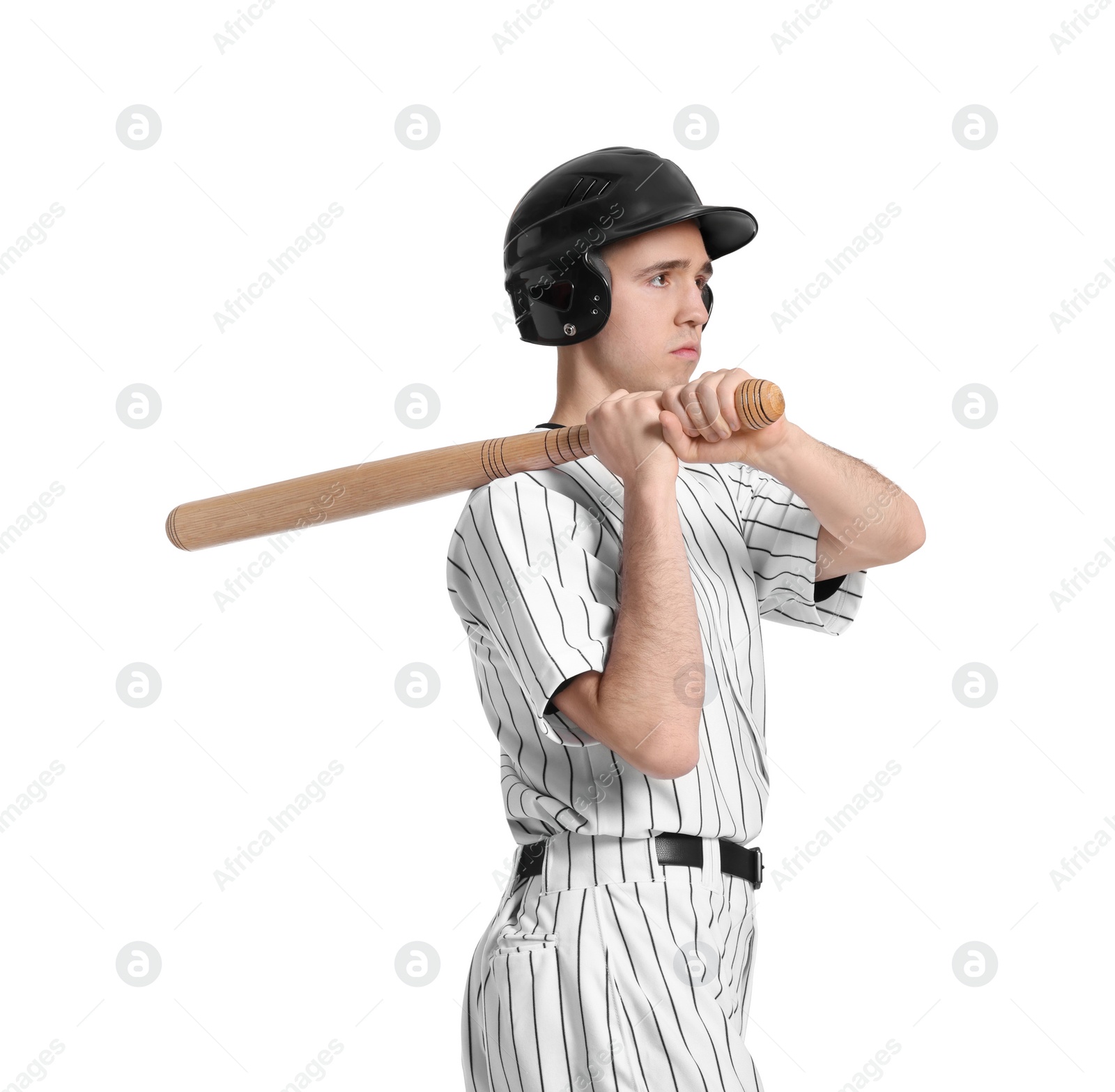 Photo of Baseball player with bat on white background