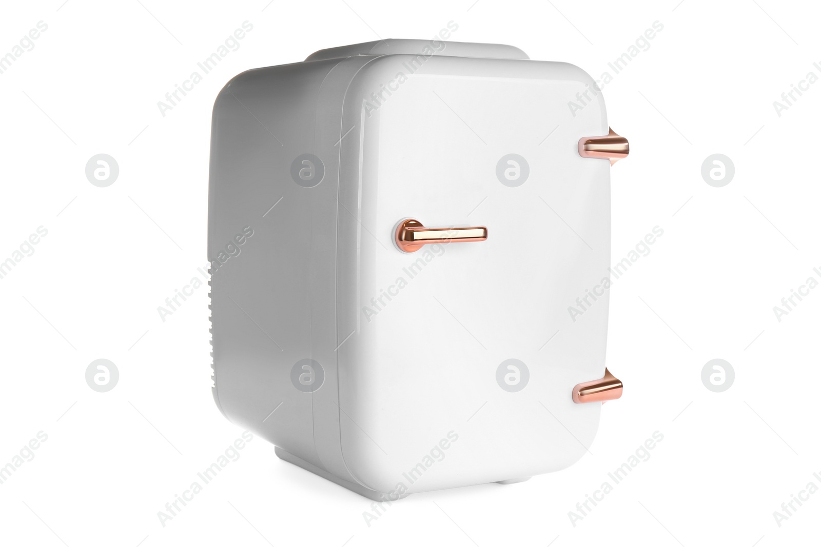 Photo of Mini refrigerator for cosmetics isolated on white