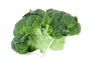 Image of Fresh green broccoli on white background. Edible plant