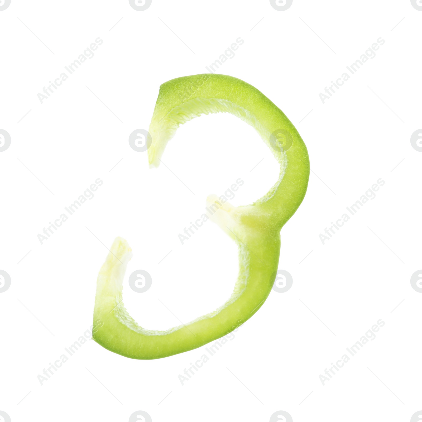 Photo of Piece of fresh green bell pepper on white background