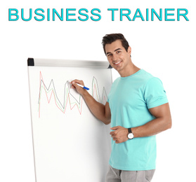 Image of Professional business trainer giving presentation on white background