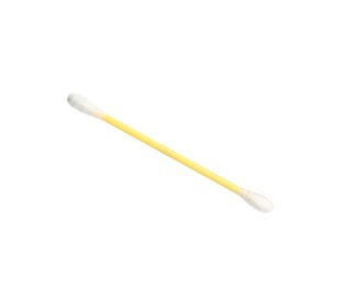 Photo of New clean cotton swab on white background