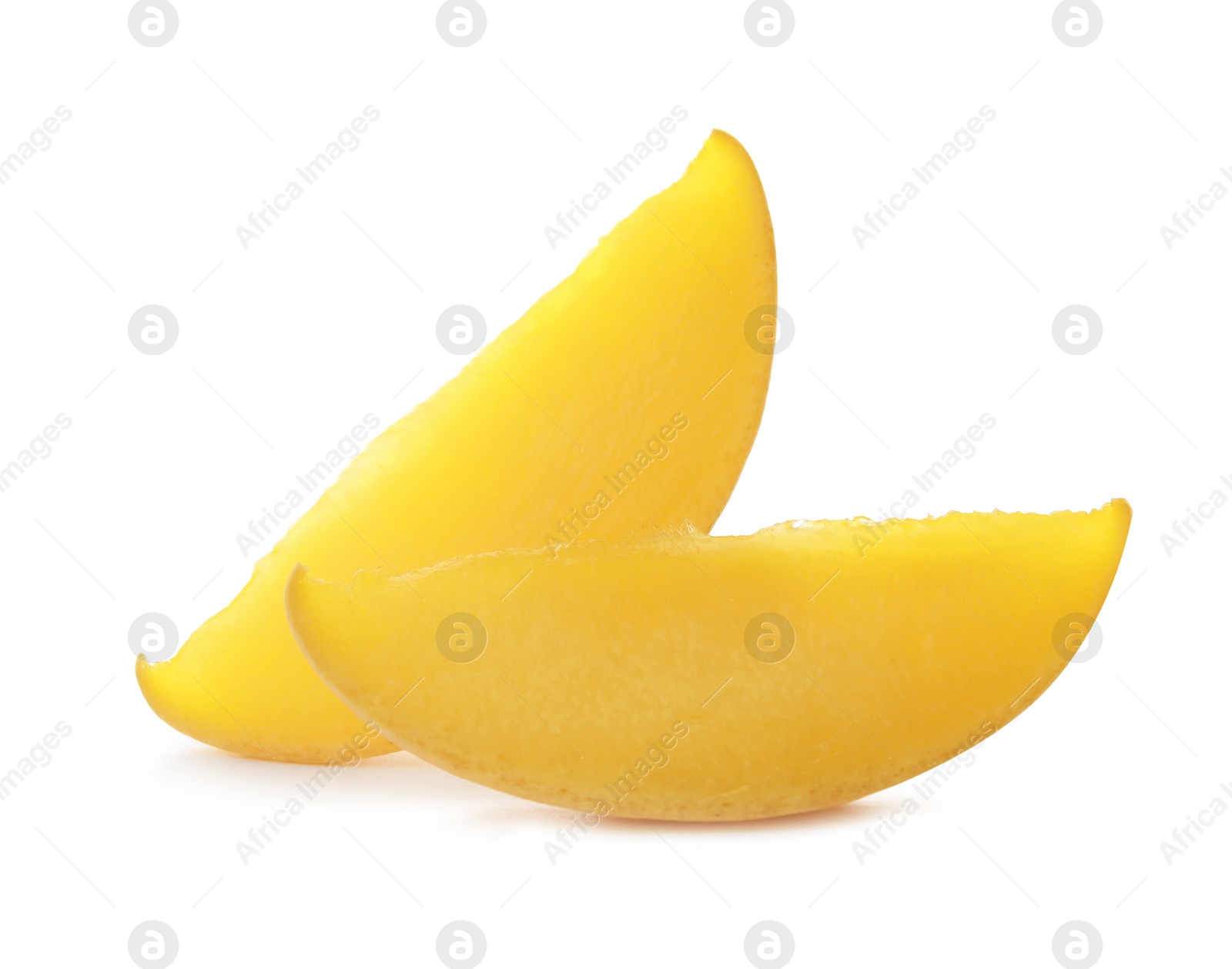 Photo of Fresh juicy mango slices isolated on white