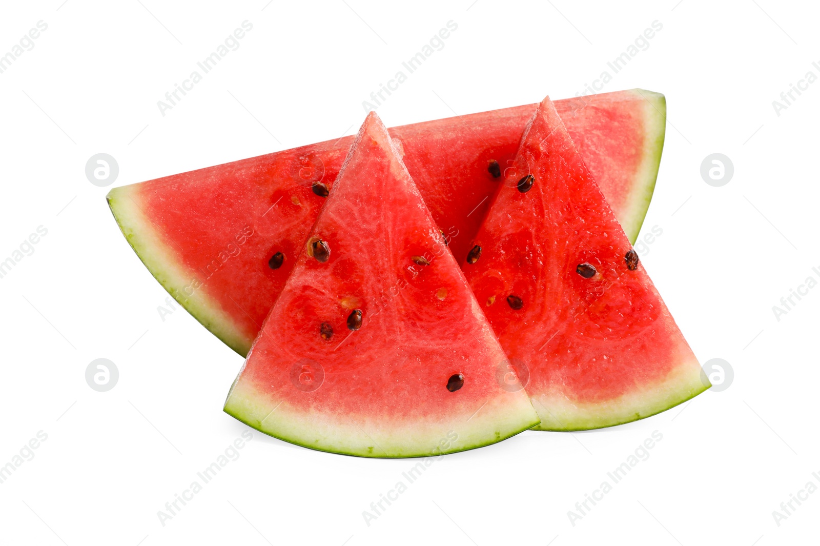 Photo of Slices of delicious ripe watermelon on white background