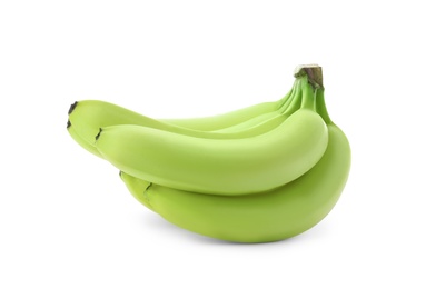 Image of Cluster of green bananas on white background
