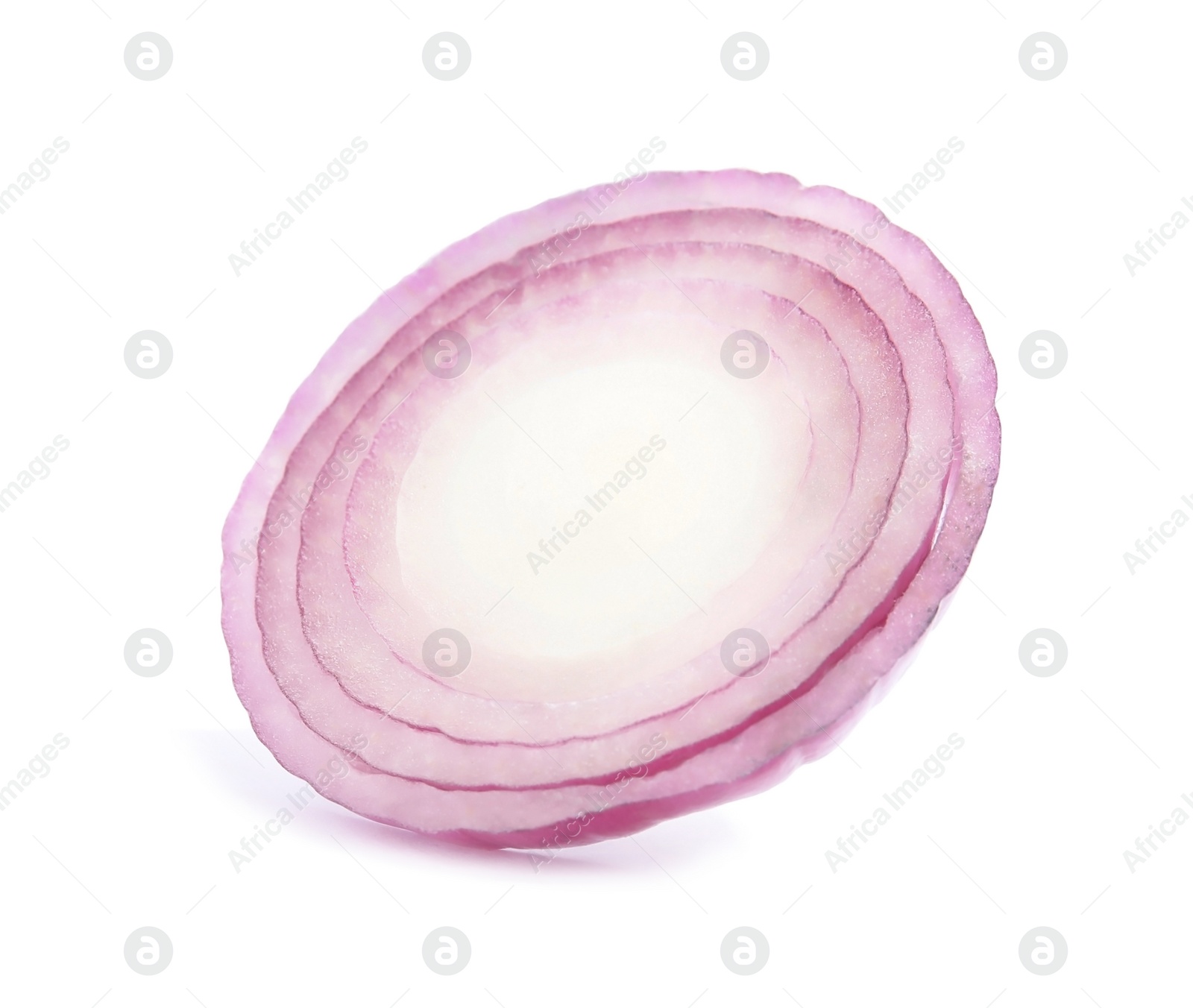 Photo of Fresh slice of red onion on white background