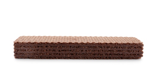 Photo of Delicious crispy wafer on white background. Sweet food