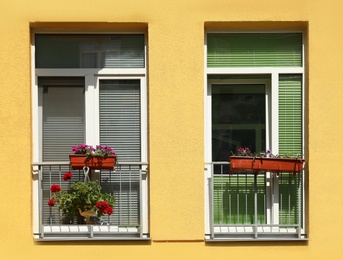 Colorful modern building with windows. Urban architecture