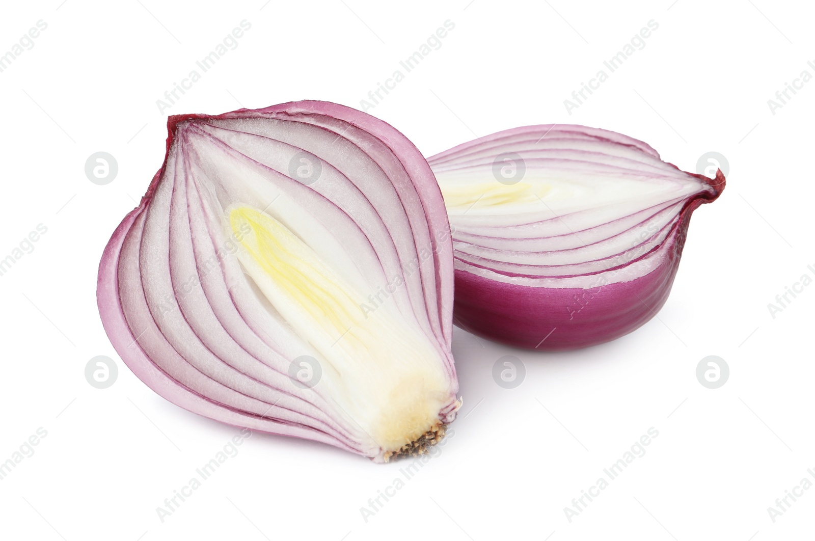 Photo of Fresh cut red onion isolated on white