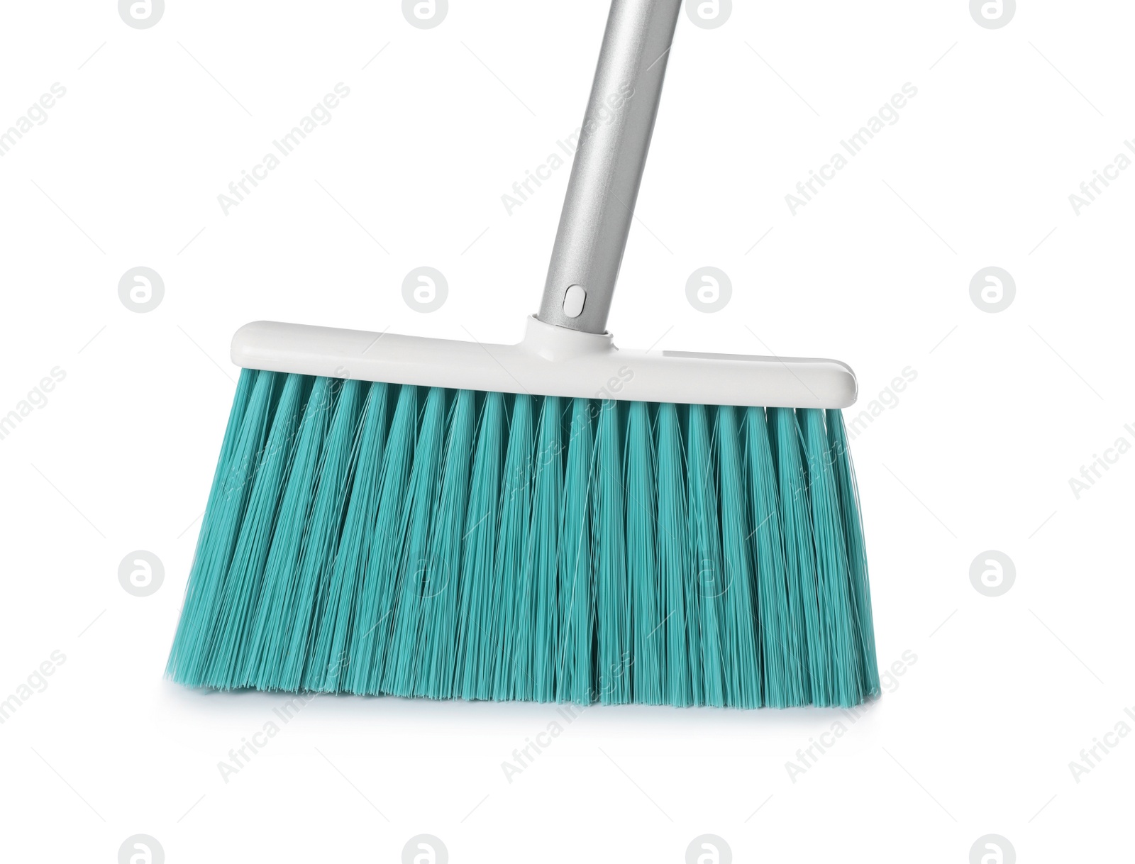 Photo of Plastic broom on white background. Cleaning tool