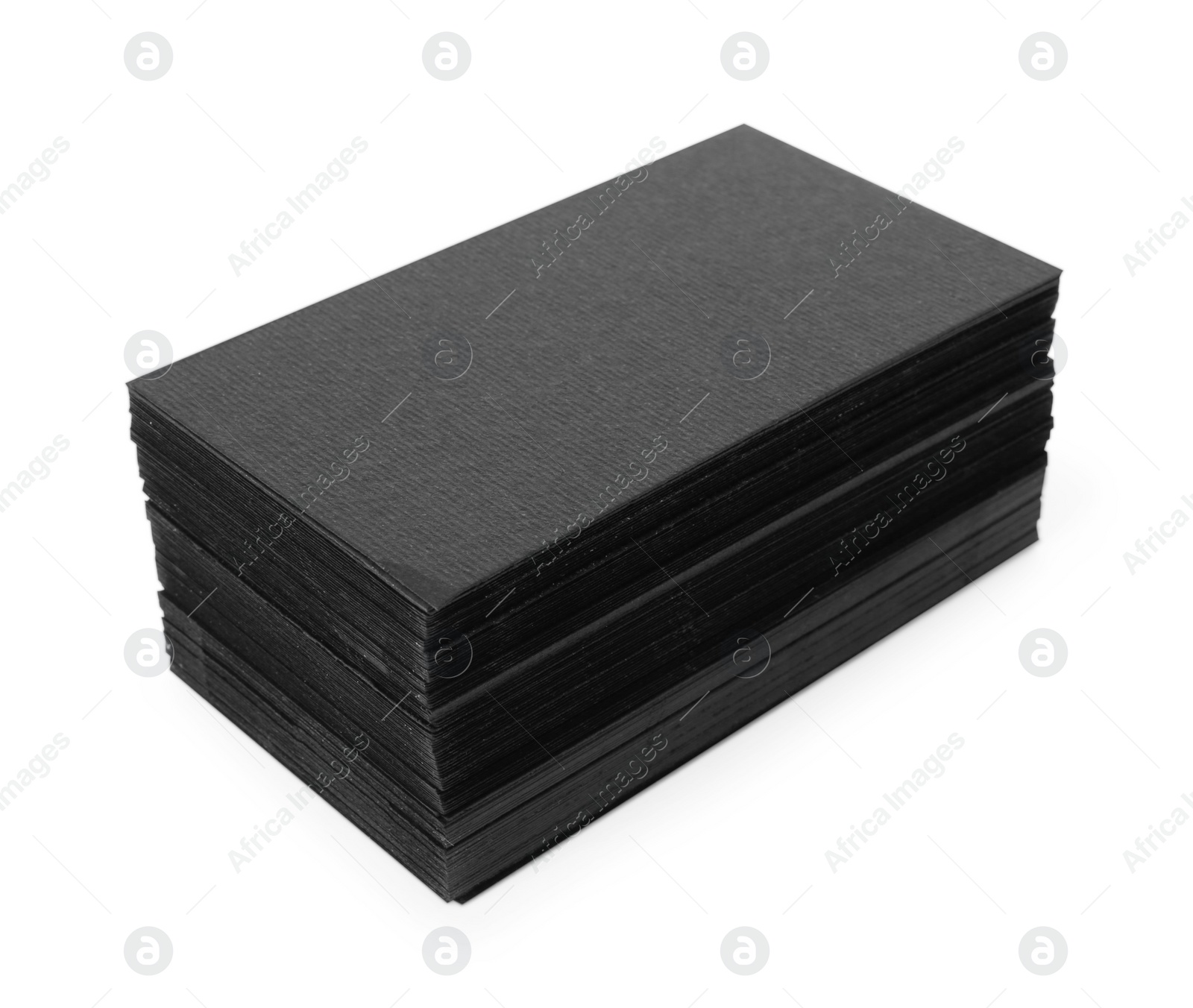 Photo of Stack of blank black business cards isolated on white. Mockup for design