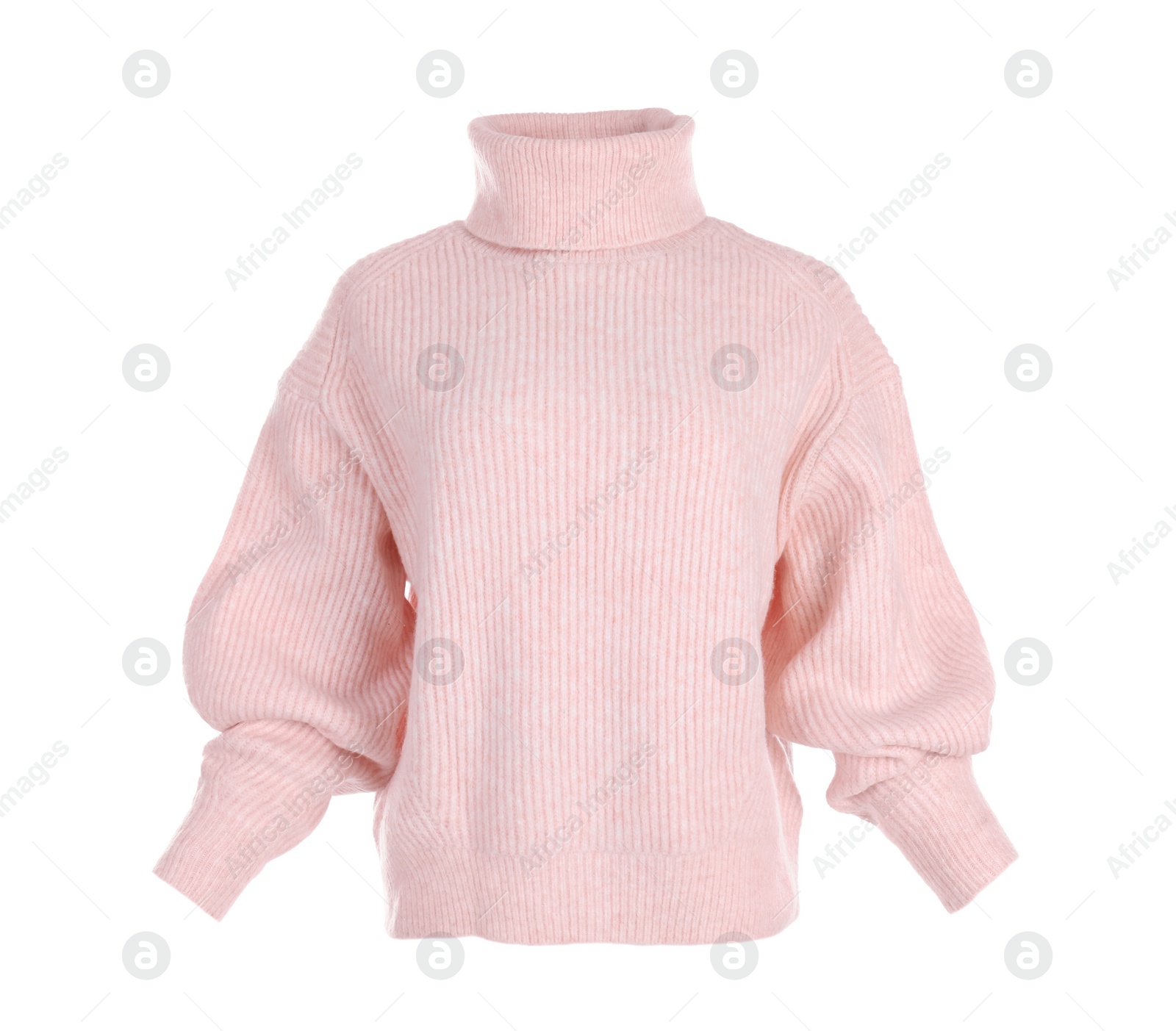 Photo of Stylish warm pink sweater isolated on white